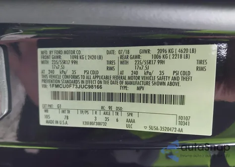 2018 Ford Escape S from USA, damaged, VIN 1FMCU0F73JUC98166